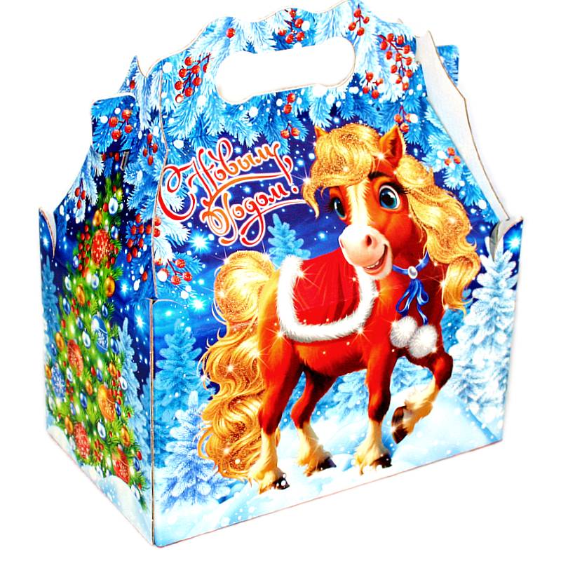 Детский новогодний подарок в картонной упаковке весом 1000 грамм